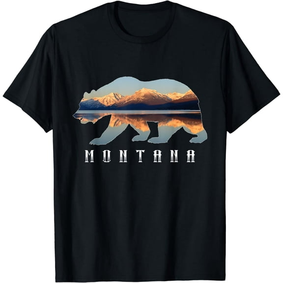 Montana Mountain Lake Bear Silhouette Unisex Graphic Short Sleeve T-Shirt