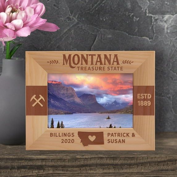 Montana Personalized Wooden Frame-6" x 4" Brown Horizontal
