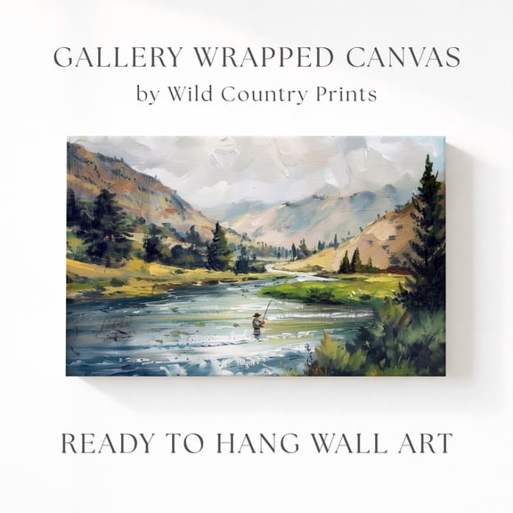 Montana River Fishing Mountain Fly Fisherman River Landscape Painting Fisherman Poster