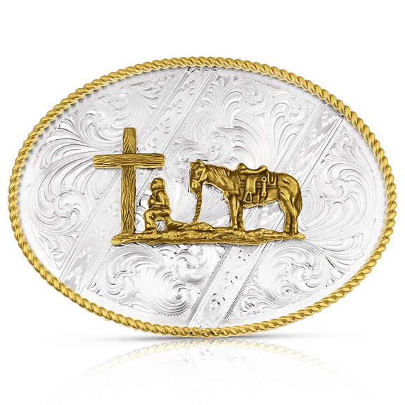 Montana Silversmiths 2 Tone Oval Christian Cowboy - Acc Buckle  - 6186-731