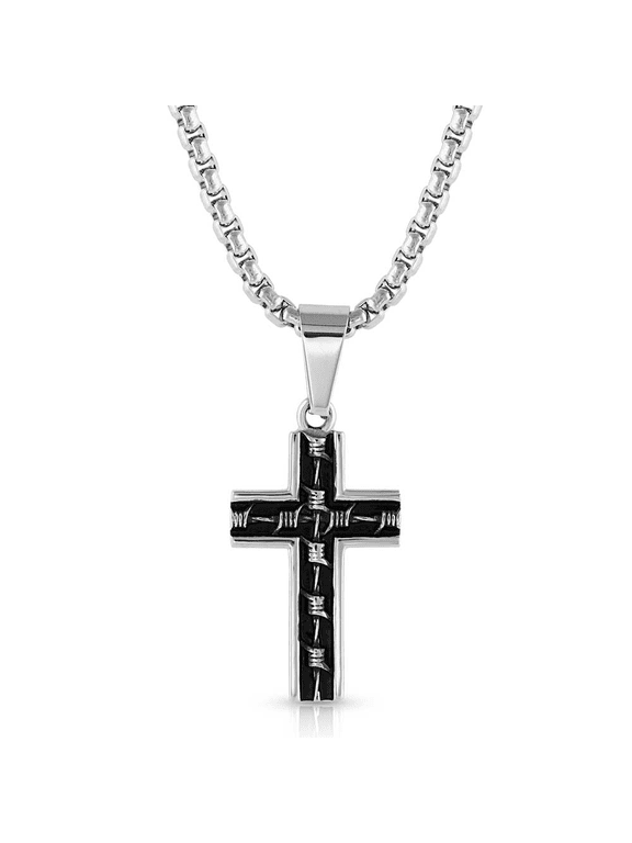 Men's Barbed Wire Cross Necklace - NC5602 One Size