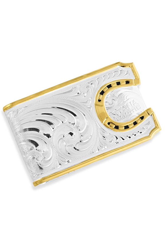 Unisex Two-Tone Carved Horseshoe Money Clip Silver One Size