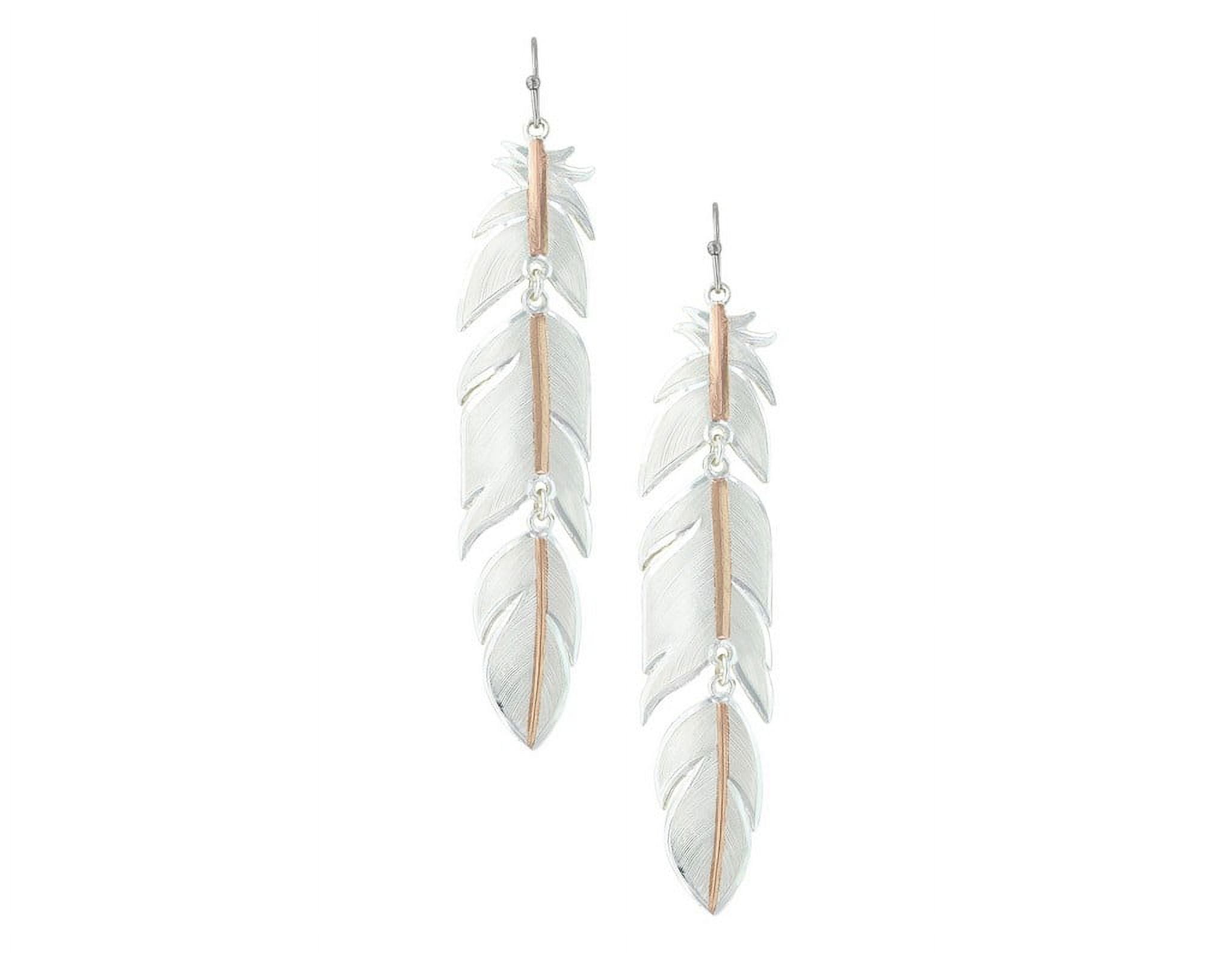 Elegant Rose Gold and Silver Feather Drop Earrings