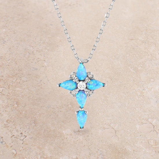 Montana Silversmiths Western Lifestyle Women's Cross Necklace Inspirational Faith Opal Cross