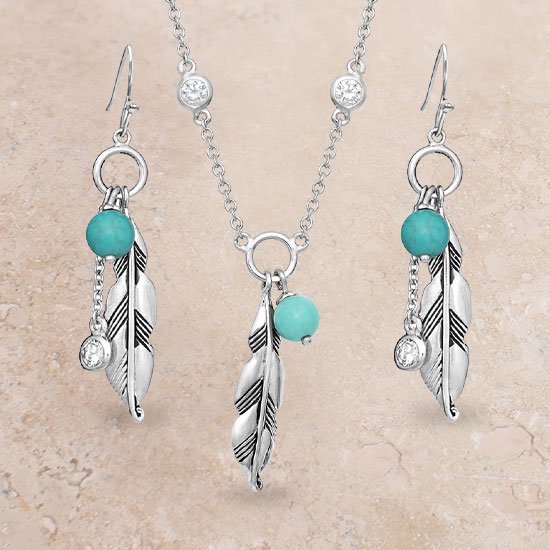 Montana Silversmiths Jewelry Set Womens Charming Feather 18" JS4827