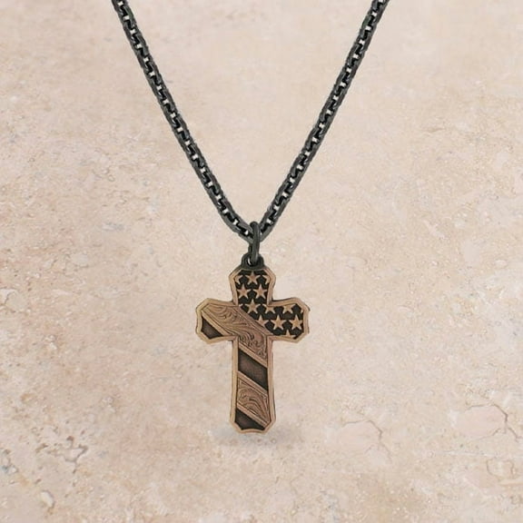 Montana Silversmiths Men's Faded Glory Flag Cross Necklace NC3771BLB