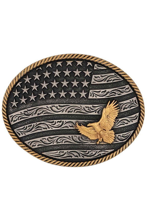 Men's Flag And Eagle Belt Buckle - A1014P One Size