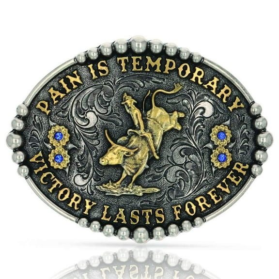 Montana Silversmiths Bull Riding Pain Is Temporary Oval Western Attitude Belt Buckle
