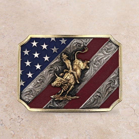 Montana Silversmiths Patriot Bull Rider Usa Flag - Acc Buckle - A865