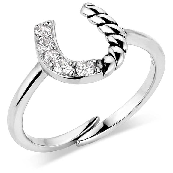 Montana Silversmiths Roping Luck Crystal Horseshoe Ring