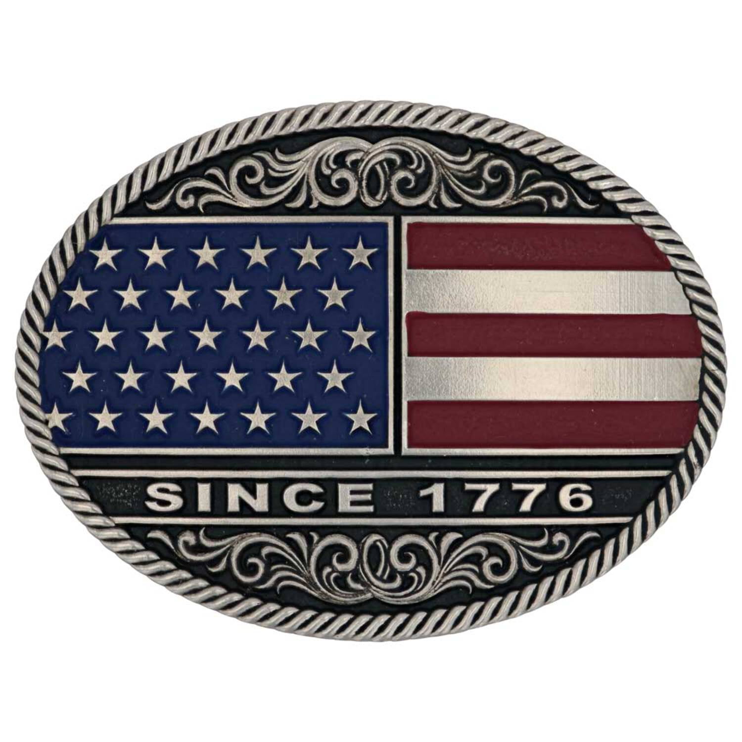 Montana Silversmith American Flag Red Line for Firefighters Belt Buckle Amazon.com: Montana Silversmiths Flag Series Attitude  main image 2