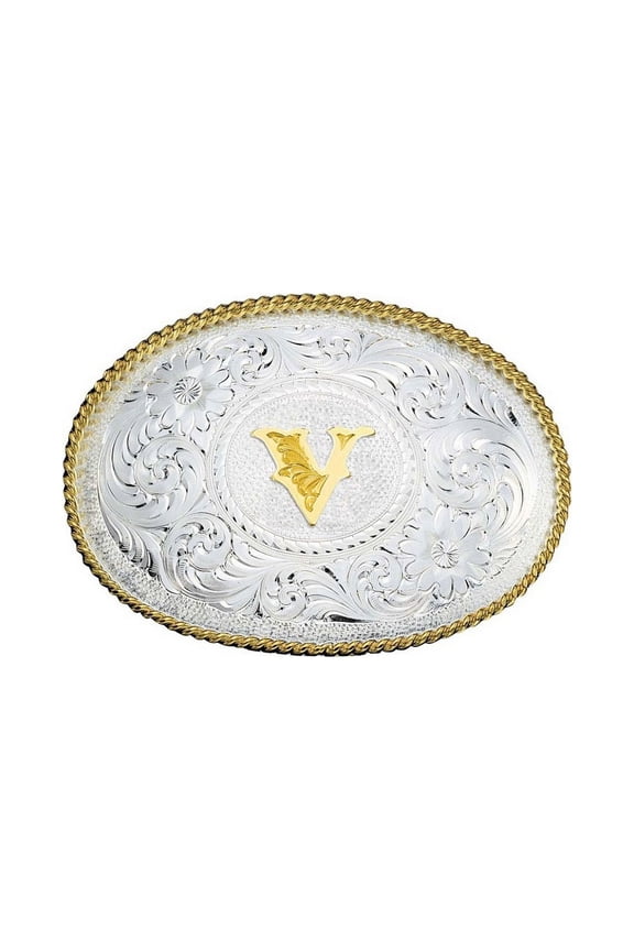 Western Belt Buckle Rope Initial V Silver 700V