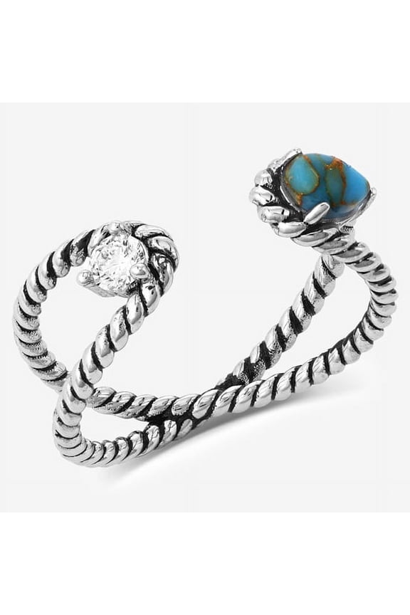 Women's Stars And Sky Crystal Turquoise Open Ring Silver One Size
