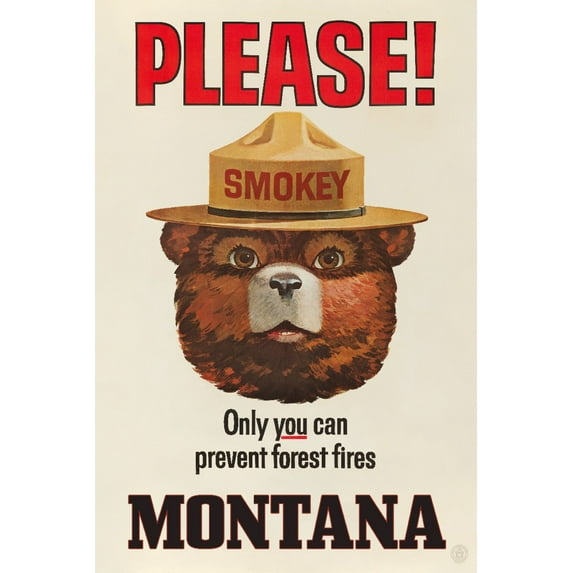 Montana, Smokey Bear Vintage Poster, Only You Can Prevent Forest Fires (24x36 Giclee Gallery Art Print, Vivid Textured Wall Decor)