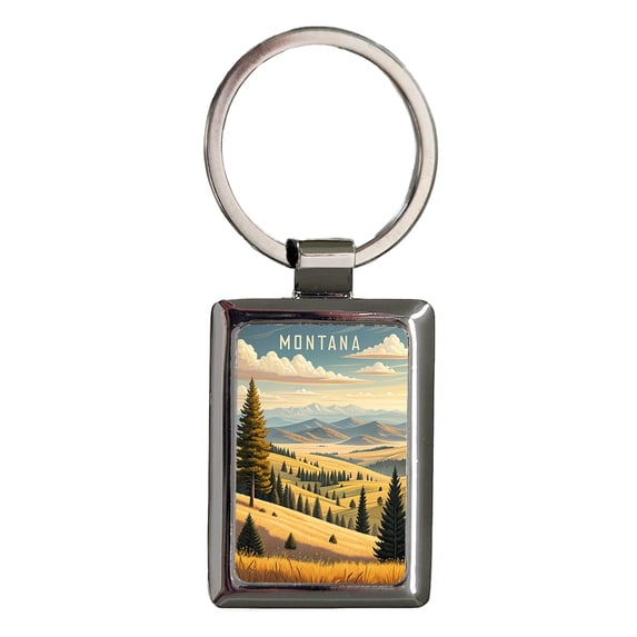 Montana State Beautiful Scene Metal Rectangle Keychain