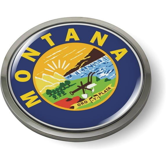 Montana State Flag 3D Domed CAR Emblem Badge Sticker Chrome Metal Round Bezel