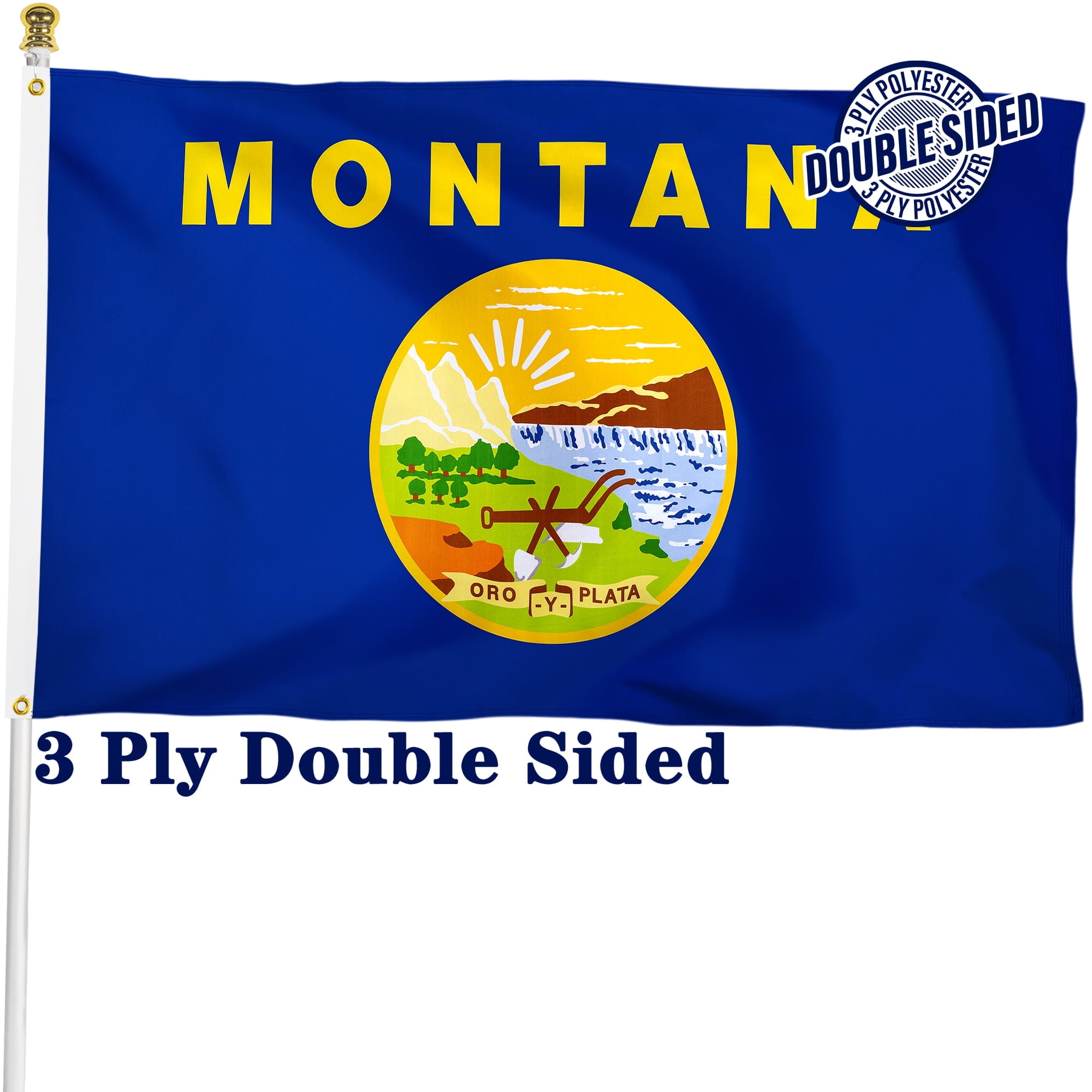 Montana State Flag 3x5 ft, Blue Polyester with Brass Grommets