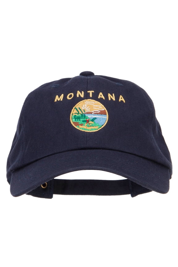 Montana State Flag Map Embroidered Unstructured Washed Cap - Navy OSFM