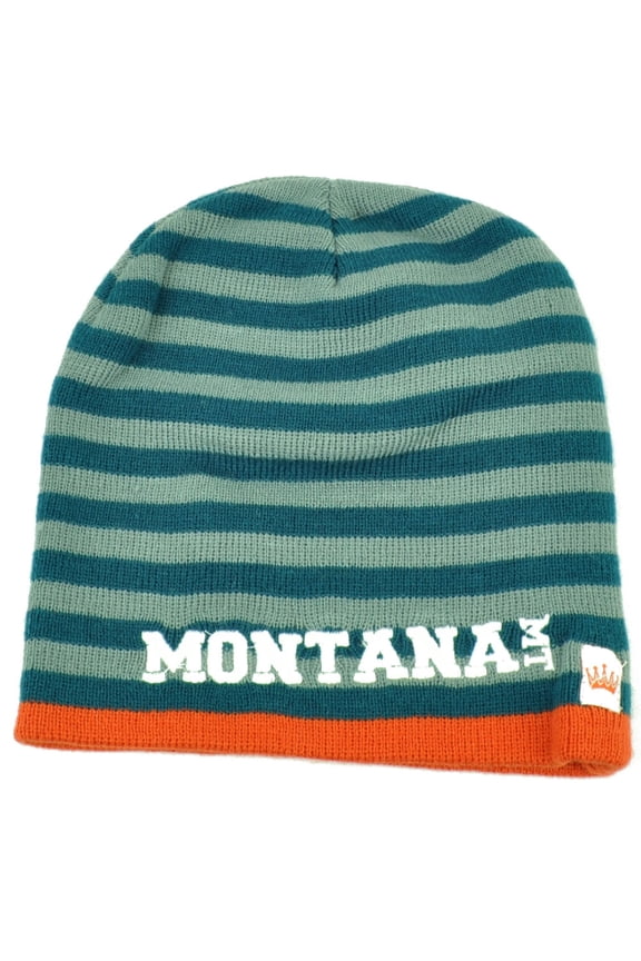 Montana State Knit Beanie Scrum Striped Cuffless Gray Hat Winter Blue Orange USA