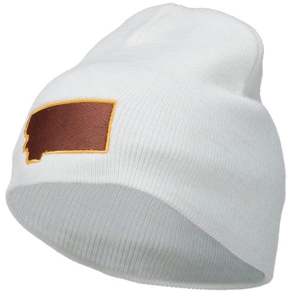 Montana State Map Embroidered Short Beanie - White OSFM