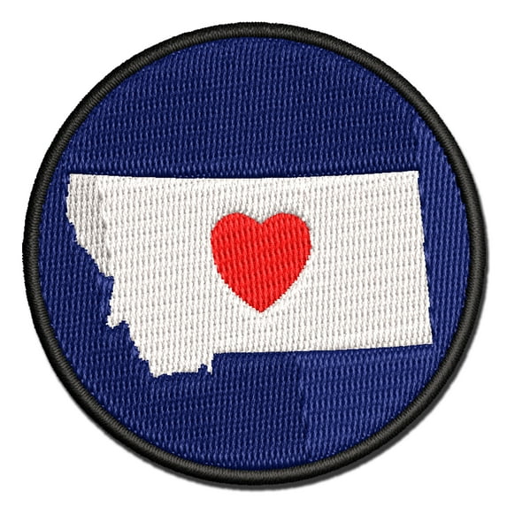 Montana State with Heart Applique Multi-Color Embroidered Hook & Loop Patch - 2.0 Inch Mini