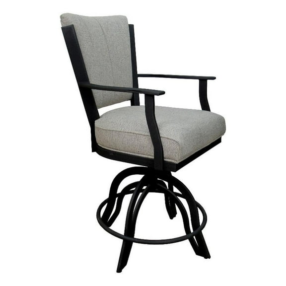 Montana Swivel Counter 26" Metal Bar Stool-Hemsath Slate Gray Fabric-Black Frame