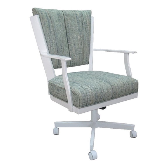Montana Swivel Dining Caster Chair - Watusi Aqua Fabric - White Metal