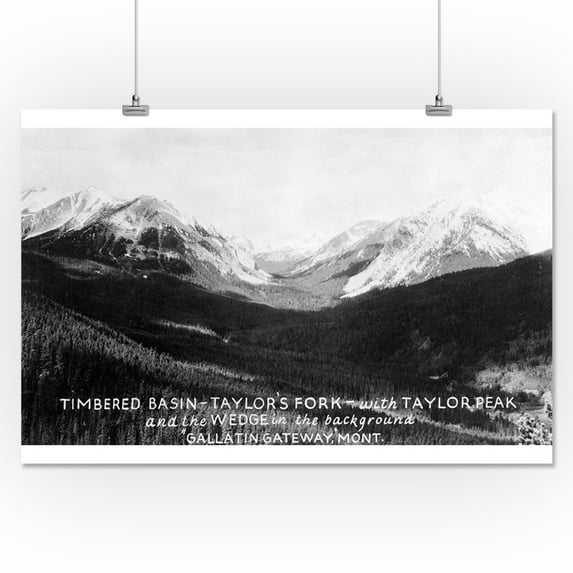 Montana - Timbered Basin View of Taylor's Fork and Peak - Vintage Photograph (16x24 Giclee Gallery Print, Wall Decor Travel Poster)