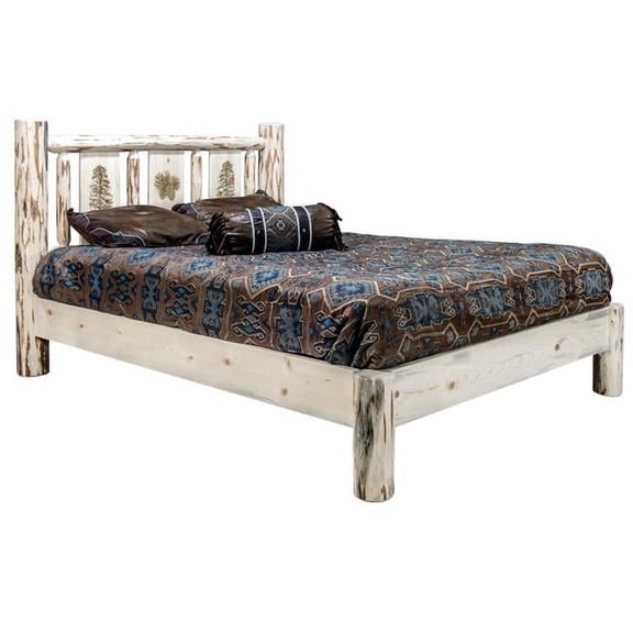 Montana Twin Platform Bed with Laser Engraved Pine Tree Design