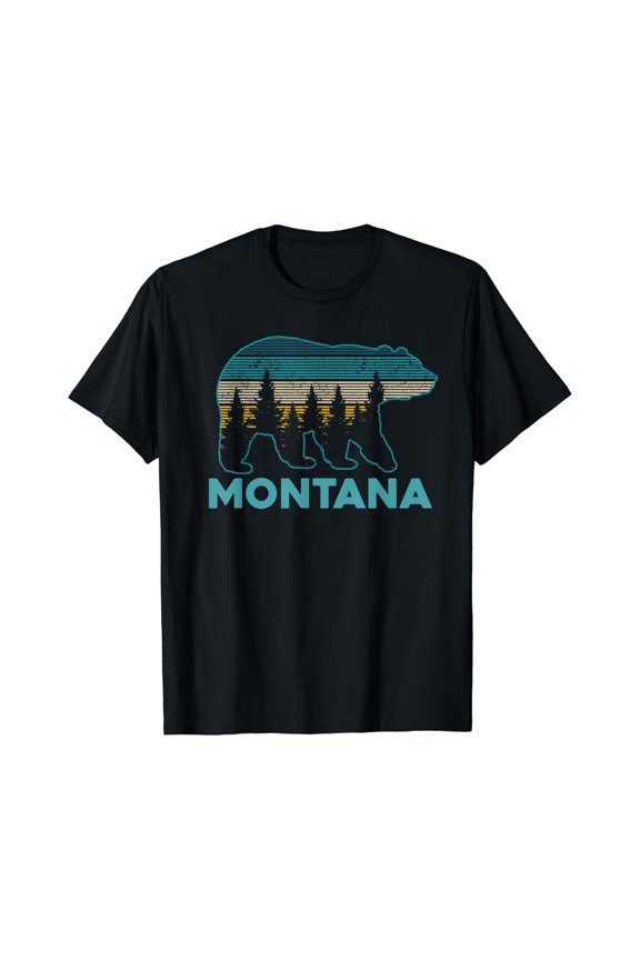Montana Vintage Grizzly Bear Nature Hiking Souvenir Gift T-Shirt Size S-5XL