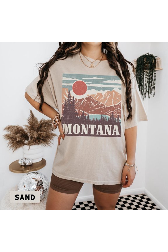 Montana Vintage Western Mountain Unisex Tee, Boho Outdoorsy Adventure T-Shirt, Nature Lover , Wanderlust Shirt All Size S-5Xl
