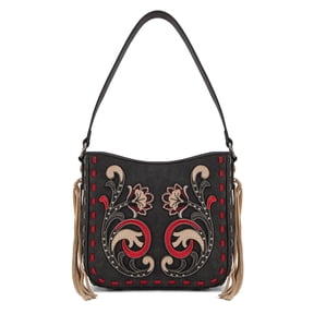 Montana West Shoulder Bag for Women Western Floral Embroidered Fringe Crossbody Hobo Purse, Black