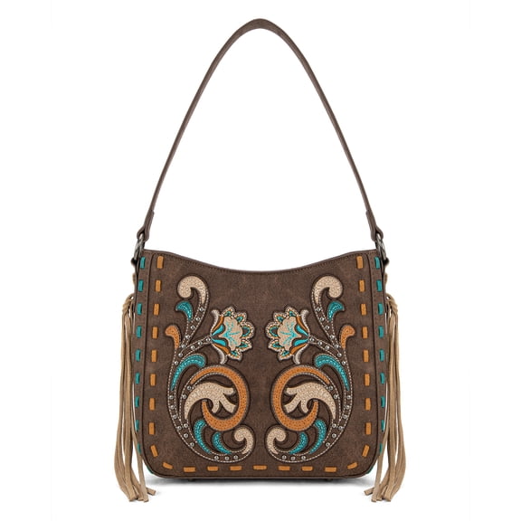 Montana West Western Shoulder Bag for Women Vintage Floral Embroidered Hobo HandBag Stylish Crossbody Purse Ideal Western Purses, Coffee
