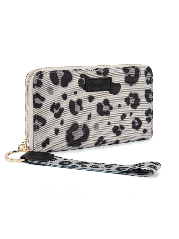 Wrangler Women Wristlet Wallet Zipper Credit Card Purse with Leopard Print, Black