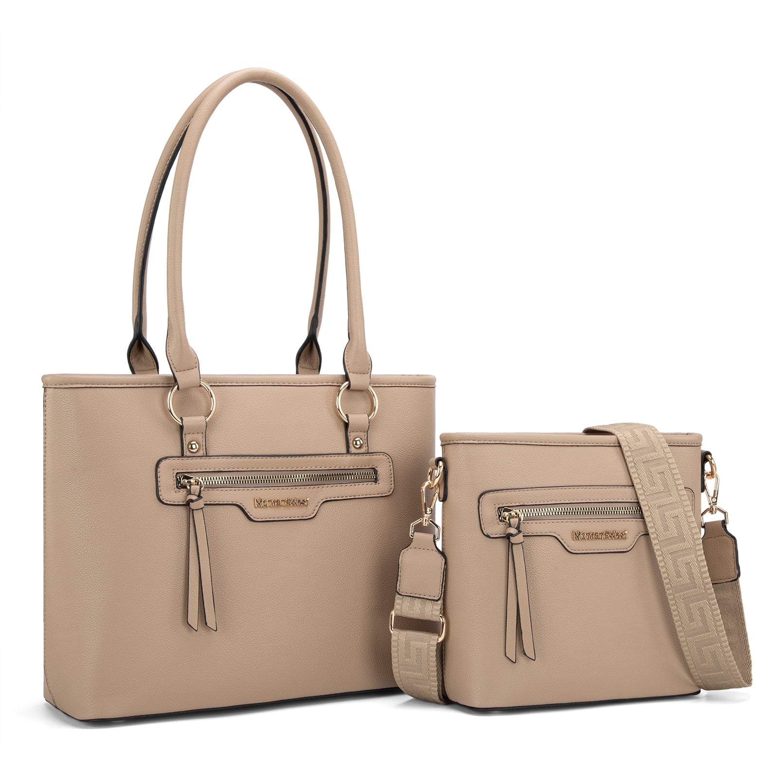 Montana West 2Pcs Handbags Set for Women Large Tote Bags Purse with Cute Crossbody bags, Khaki