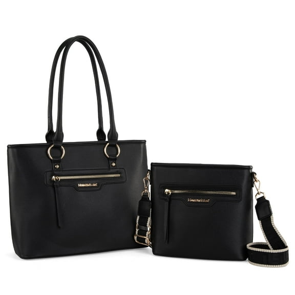 Montana West 2Pcs Handbags Set for Women Large Tote Bags Purse with Cute Crossbody bags, Black
