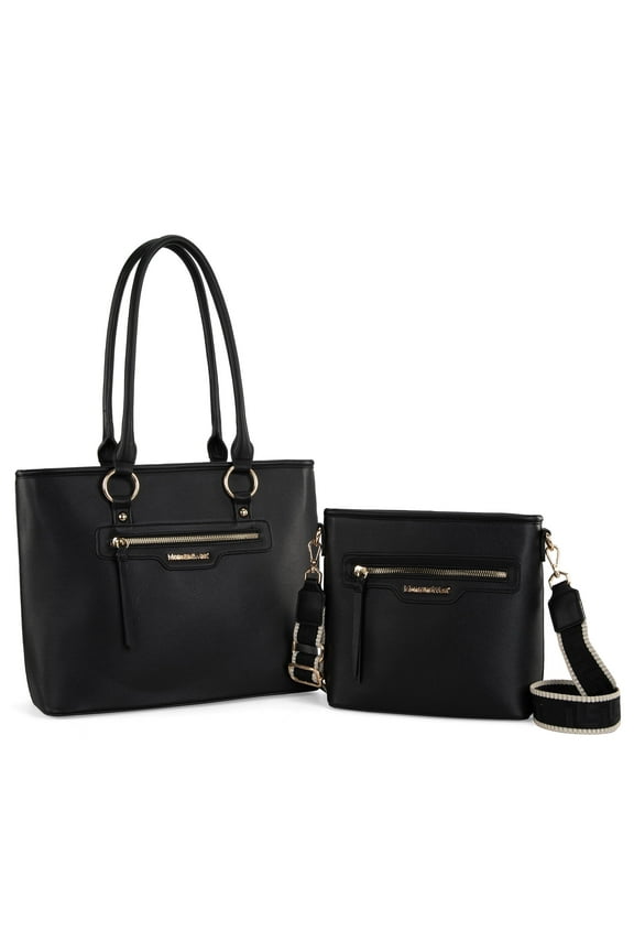 2Pcs Handbags Set for Women Large Tote Bags Purse with Cute Crossbody bags, Black