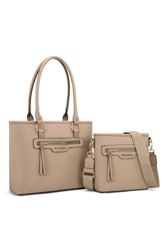 2Pcs Handbags Set for Women Large Tote Bags Purse with Cute Crossbody bags, Khaki