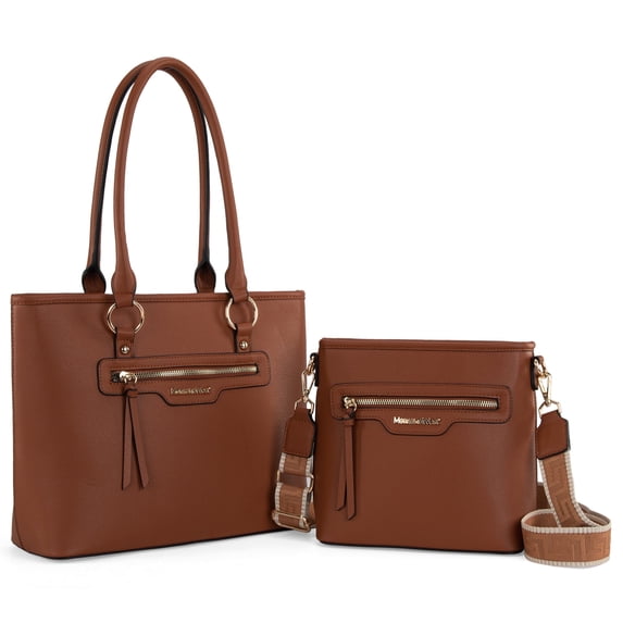 Montana West 2Pcs Handbags Set for Women Large Tote Bags Purse with Cute Crossbody bags, Brown