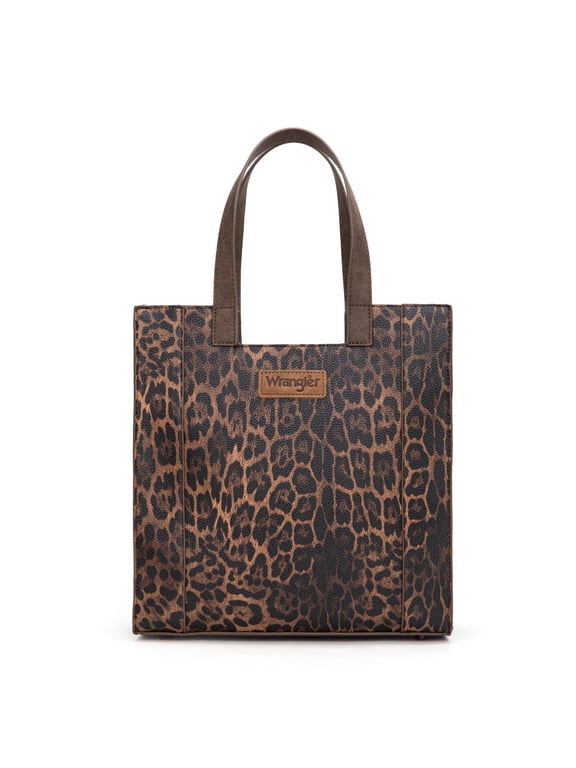 Wrangler Medium Tote Bag for Women Western Leopard Print Top‑Handle Handbag, Coffee