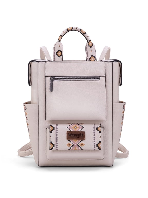 Wrangler Aztec Women Backpack Purse Convertible Fashion Ladies Anti Theft with Adjustable Strap, Beige