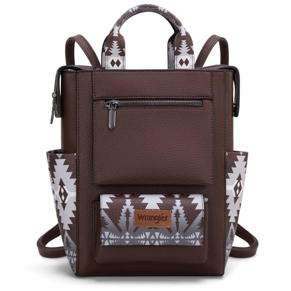 Wrangler Aztec Women Backpack Purse Convertible Fashion Ladies Anti Theft with Adjustable Strap, Dark Coffee