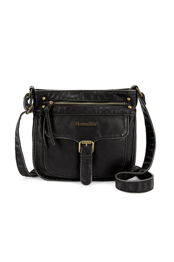 Women Crossbody Purse with Multi Pocket, Ultra Soft Washed Leather Travel Bag, Black