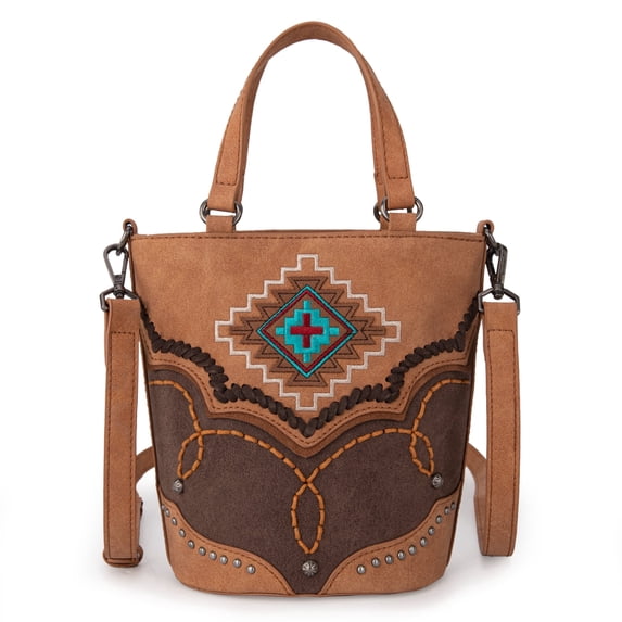 Montana West Bucket Crossbody Bag for Women Western Aztec Embroidered Purses, Brown