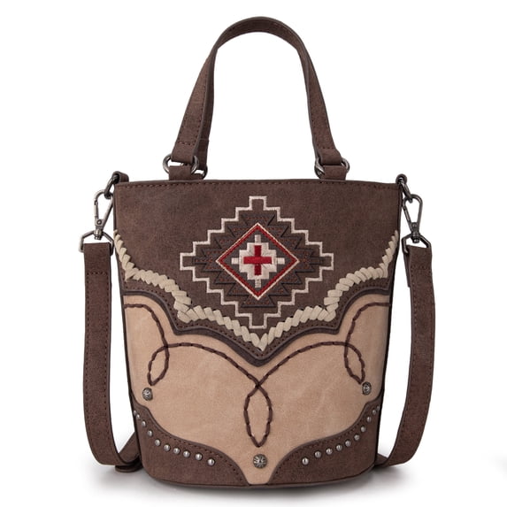 Montana West Bucket Crossbody Bag for Women Western Aztec Embroidered Purses, Coffee
