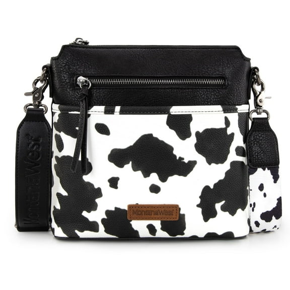 Montana West Crossbody Bag for Women Multi Pocket Cross Body Bag Purses with Guitar Strap, Cow-Black