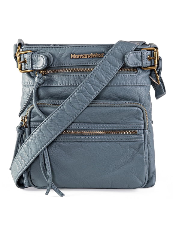 Crossbody Bag for Women Multi Pocket Shoulder Bags Medium Travel Purses Ultra Soft Washed Leather, Jean