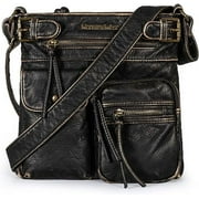 Montana West Crossbody Bag for Women Soft Washed Leather Multi Pocket Shoulder Purses, Bronze