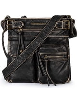 Montana West Crossbody Bag for Women Soft Washed Leather Multi Pocket Shoulder Purses, Bronze
