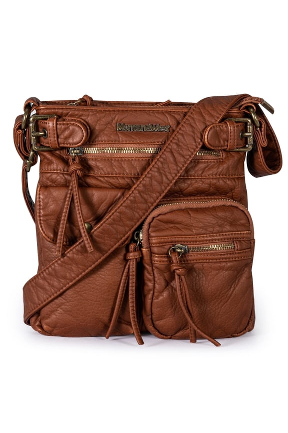 Crossbody Bag for Women Soft Washed Leather Multi Pocket Shoulder Purses, Camel